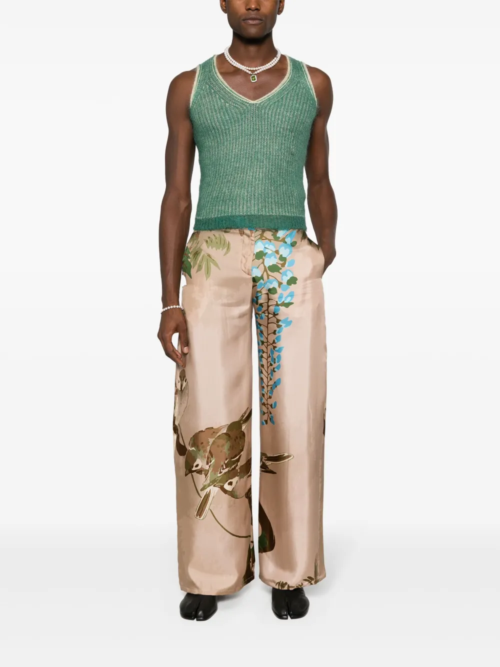 ACT Nº1 graphic-print silk wide-leg trousers - Roze