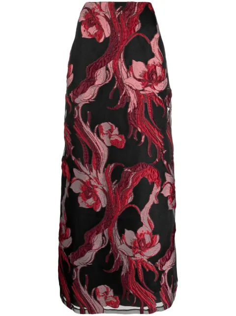 Alberta Ferretti floral-appliqué jacquard midi skirt