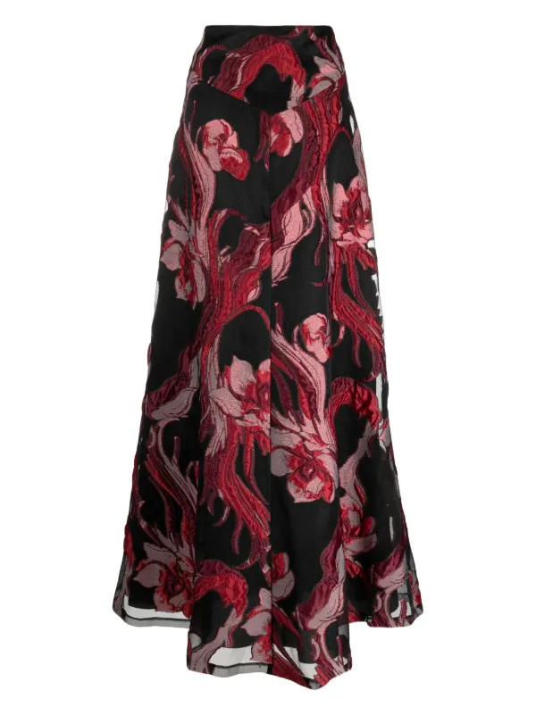 Alberta Ferretti floral-appliqué Jacquard Midi Skirt - Farfetch 