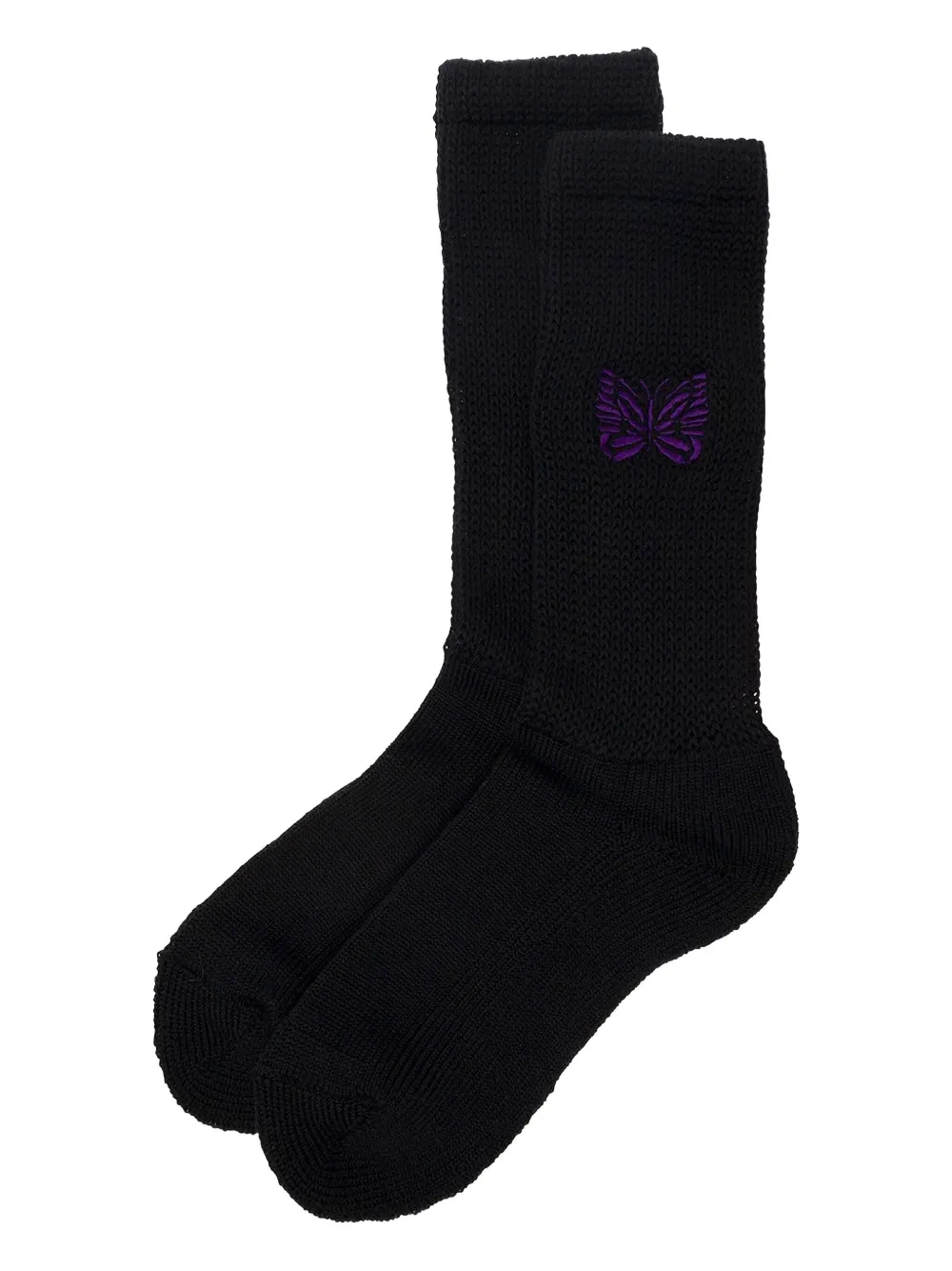 Needles Butterfly-embroidered Socks In Black