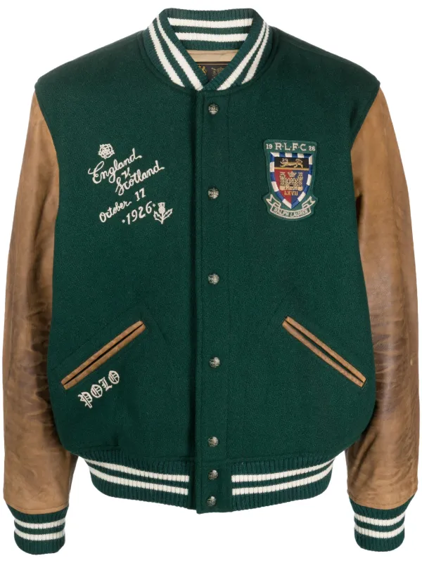 Polo by Ralph Lauren, Jackets & Coats, Polo Ralph Lauren Leather Sleeve Baseball  Jacket