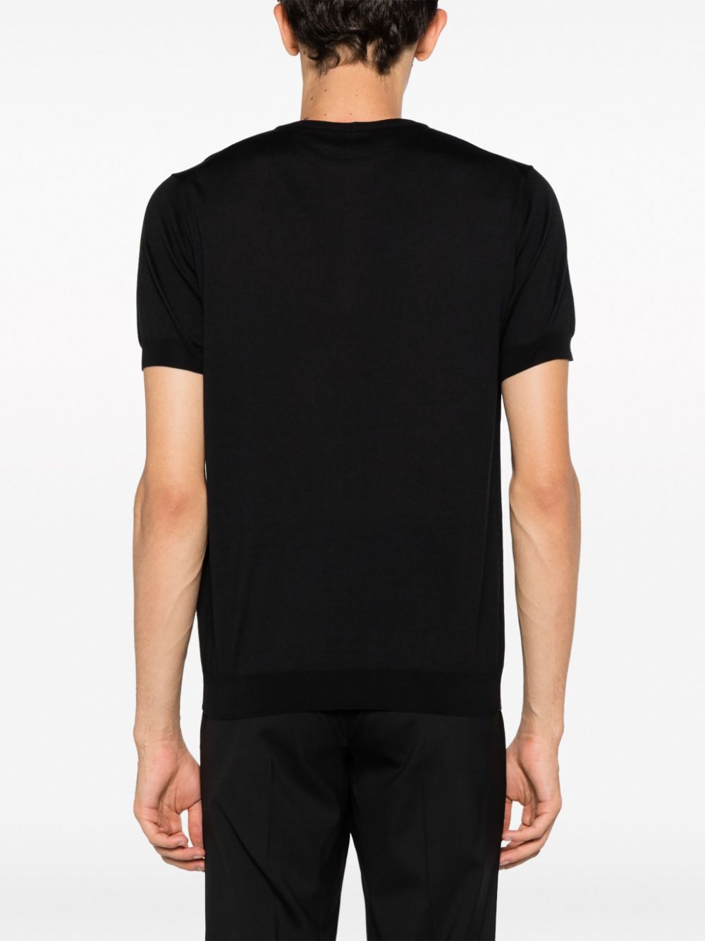 Shop Giorgio Armani Fine-knit Short-sleeved Jumper In Black