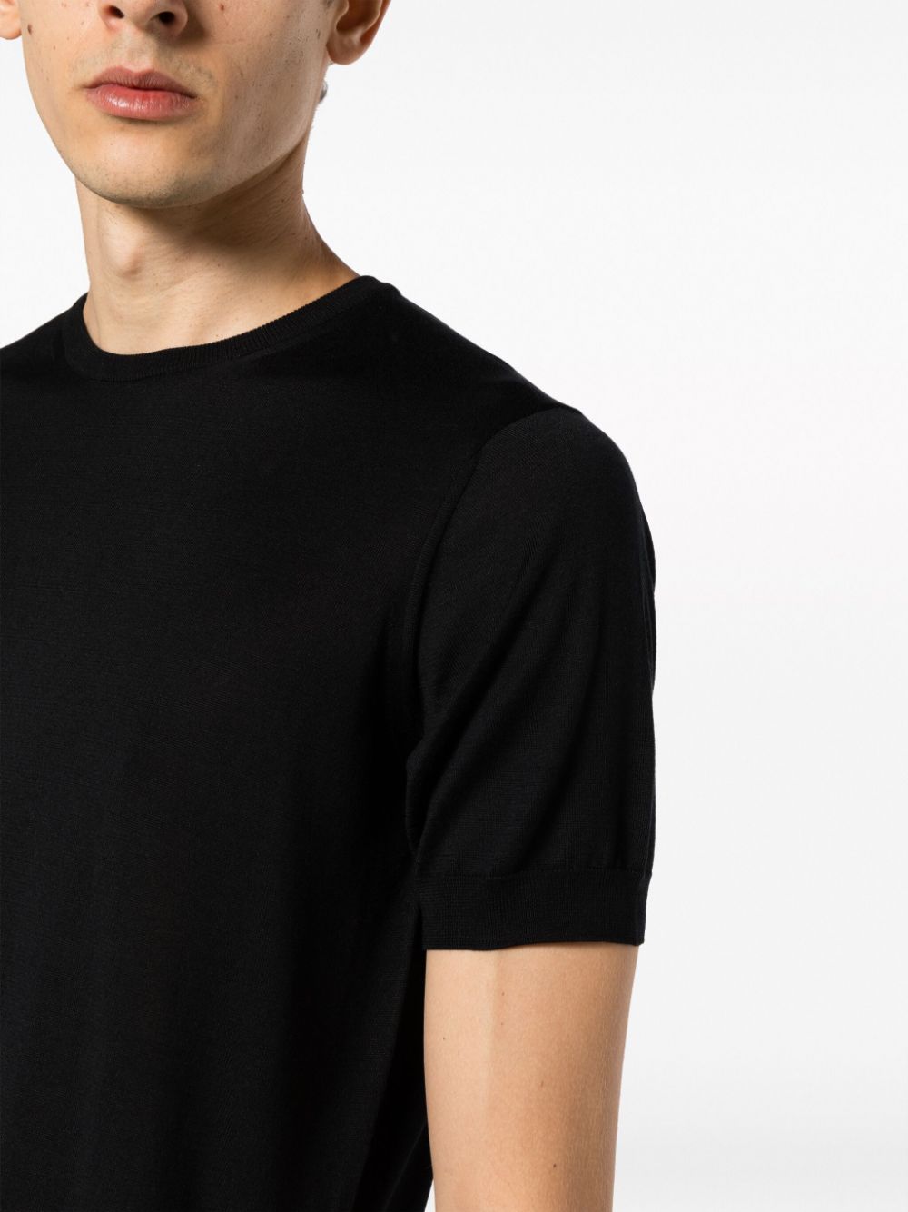 Shop Giorgio Armani Fine-knit Short-sleeved Jumper In Black