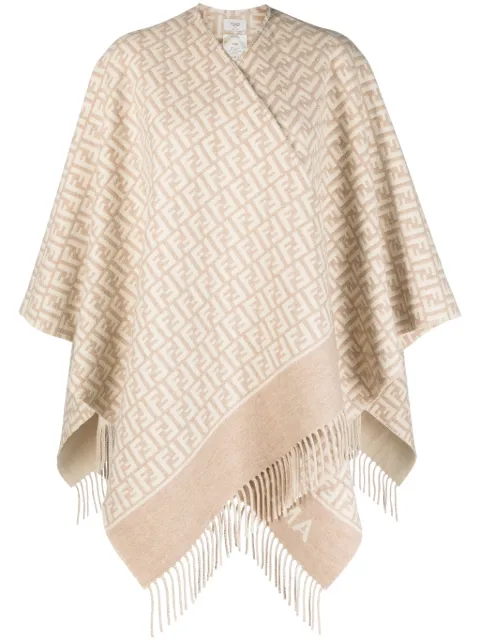 Fendi FF-jacquard fringed poncho