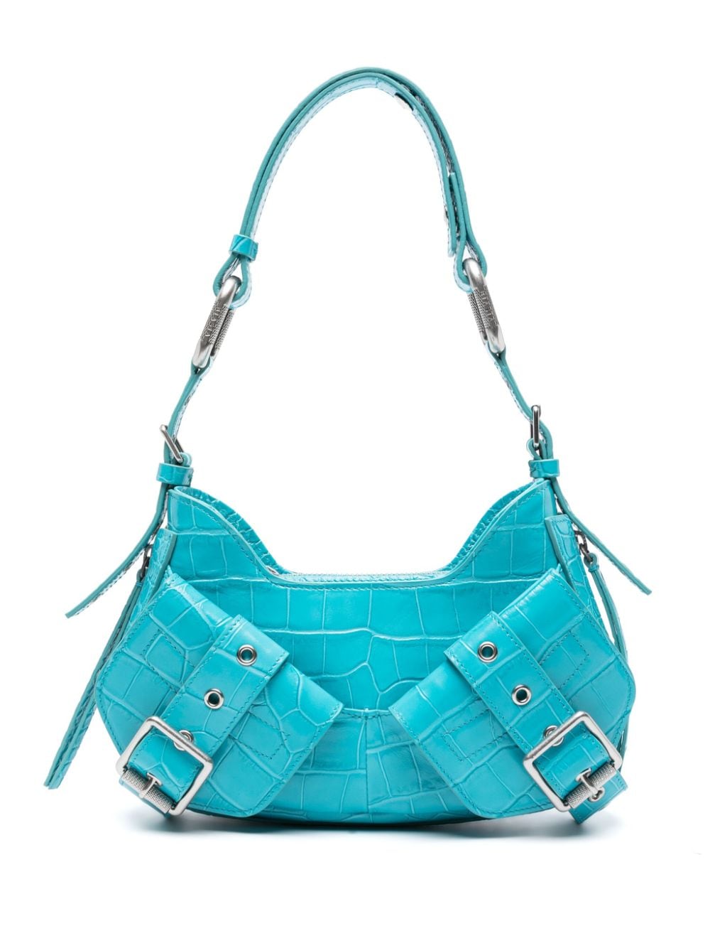 Biasia Y2k Crocodile-embossed Leather Shoulder Bag In Blue
