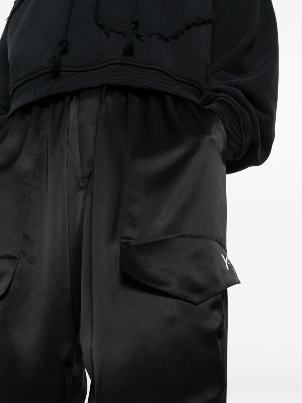 Shop Y-3 High-shine Tapered Cargo Trousers In Black