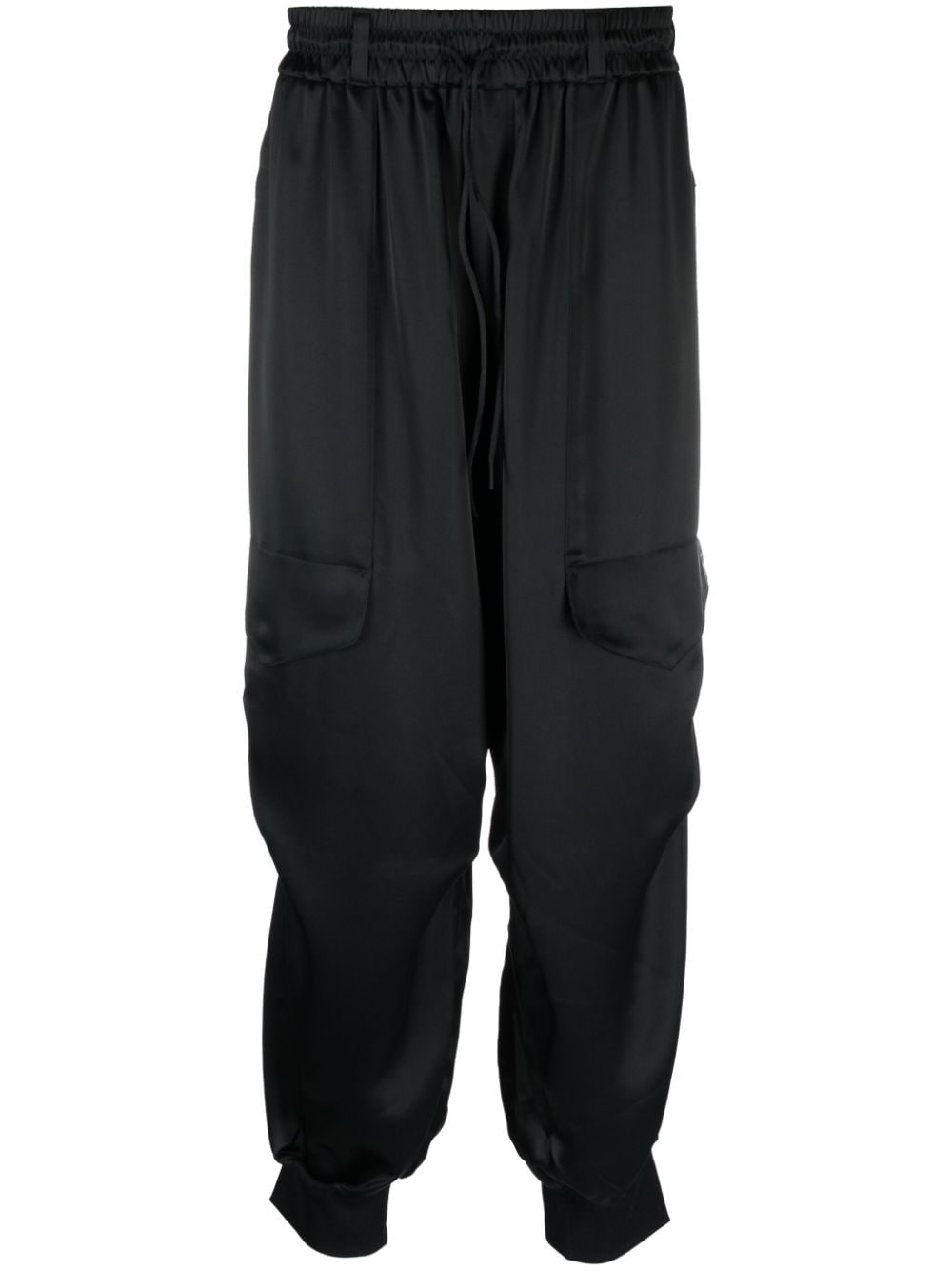 Y-3 High-shine Tapered Cargo Trousers In Black