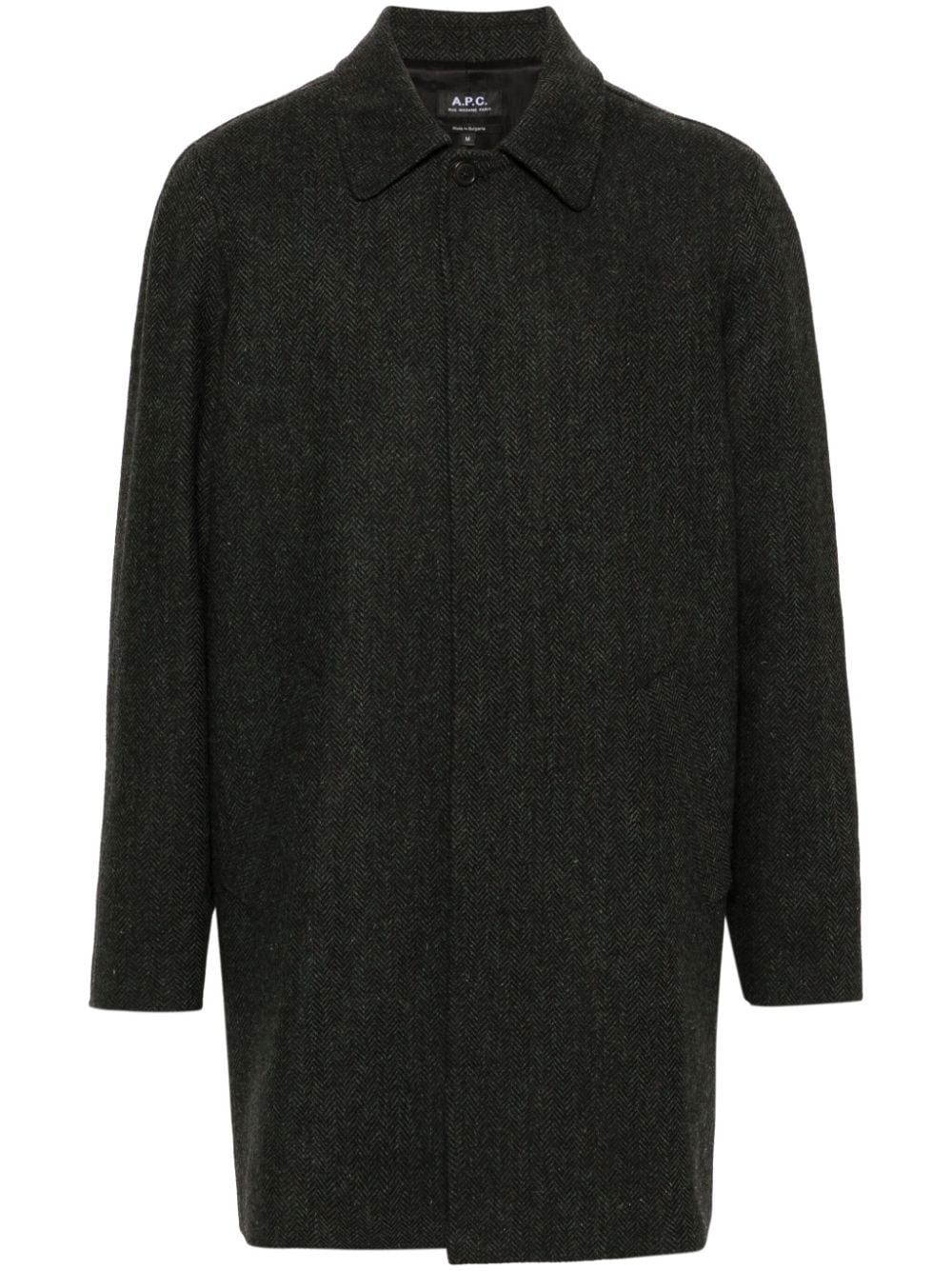 Apc Chevron-pattern Virgin-wool Coat In Black