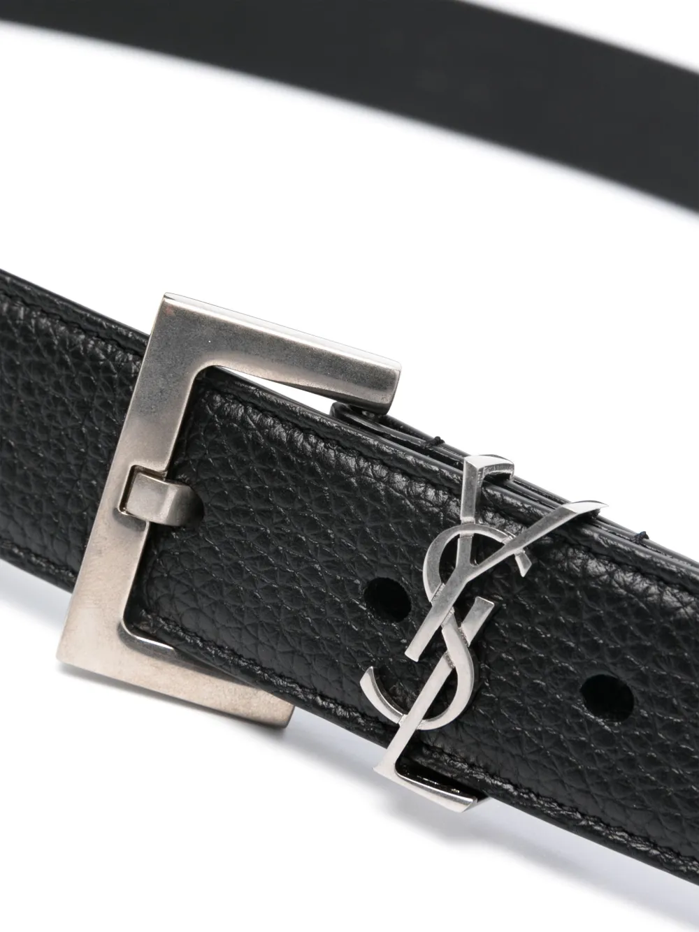 Saint Laurent Cassandre logo-plaque leather belt - Zwart