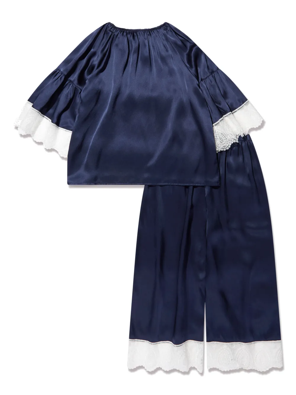Amiki lace-trim silk pajama set - Blauw
