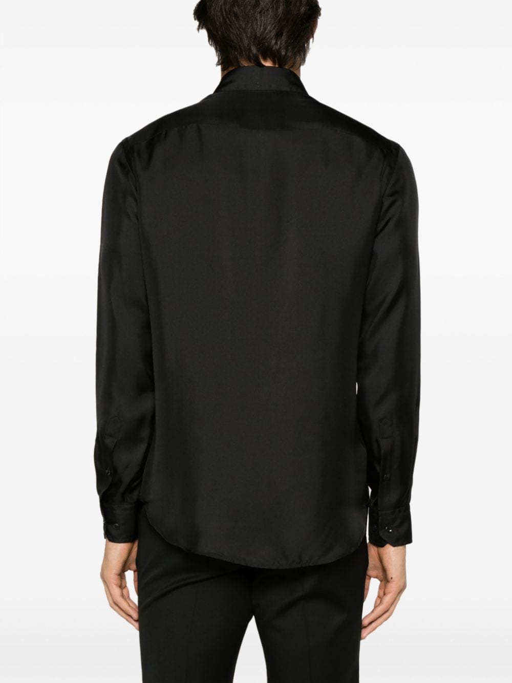 Shop Giorgio Armani Long-sleeve Silk Shirt In Black