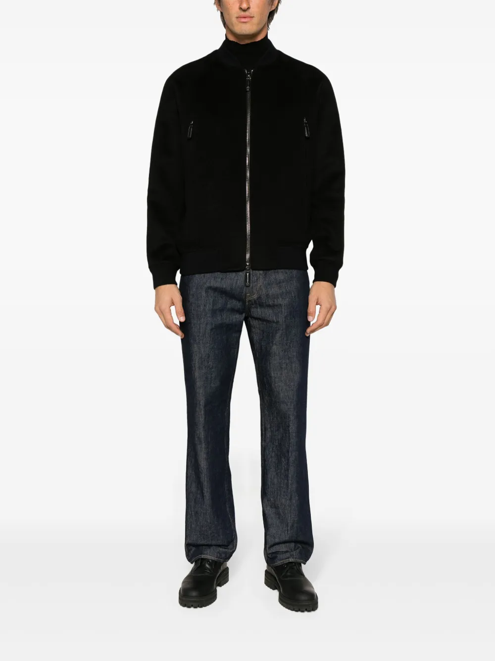 Giorgio Armani zip-up cashmere bomber jacket - Zwart