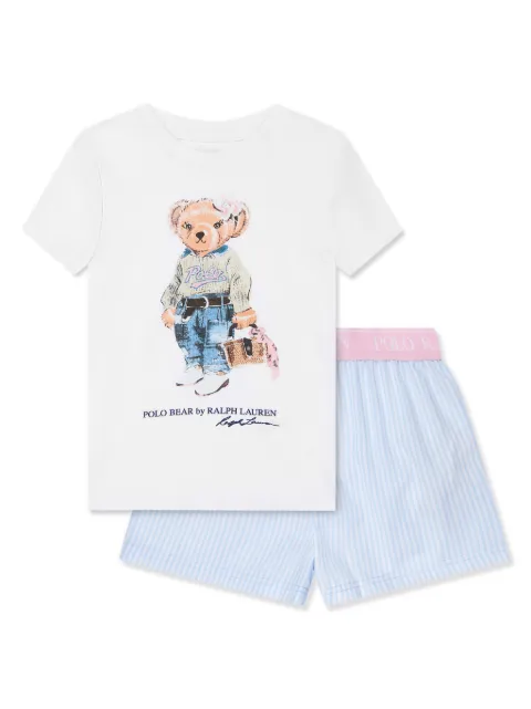 POLO RALPH LAUREN KIDS Polo Bear-print striped shorts set