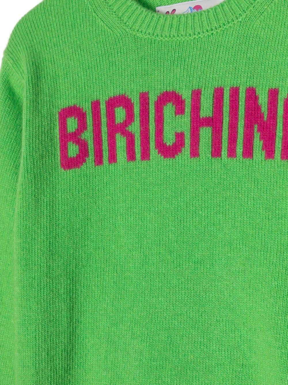 Shop Mc2 Saint Barth Birichina Slogan-intarsia Ribbed-knit Jumper In Green
