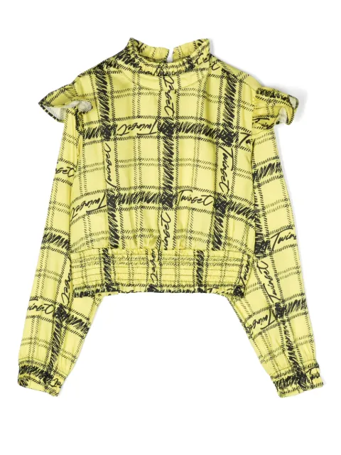 TWINSET Kids logo-print check-pattern ruffled blouse