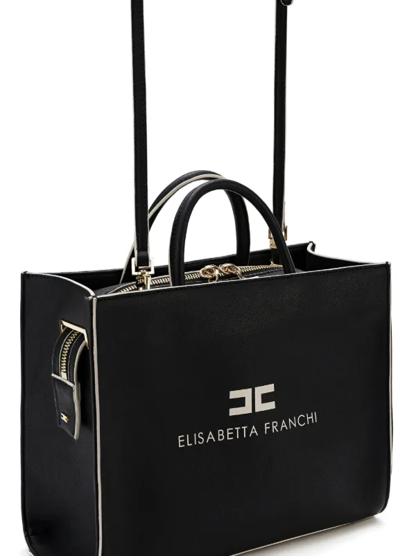 ELISABETTAFRANCHI ショッパーバッグ ブラック Elisabetta Franchi Mini 24/7 logo-print Tote Bag | Black