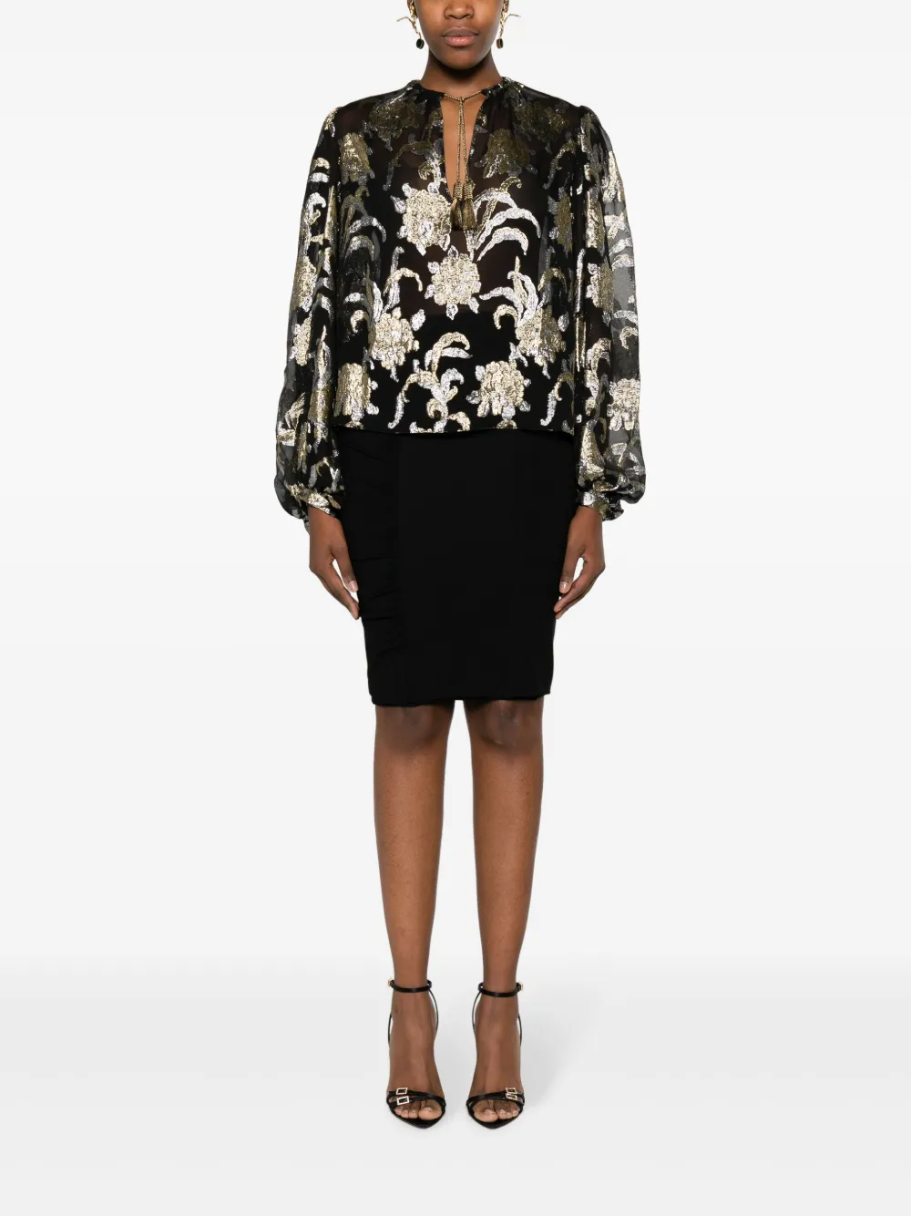 Saint Laurent Pre-Owned Blouse met geborduurde bloemen - Zwart
