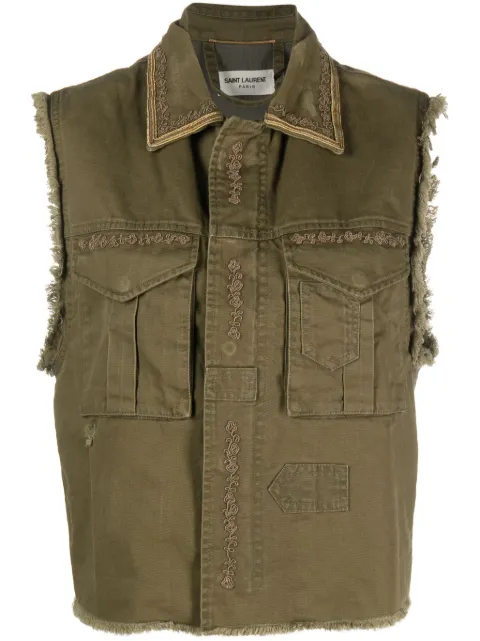 Saint Laurent Pre-Owned embroidered-detail frayed gilet
