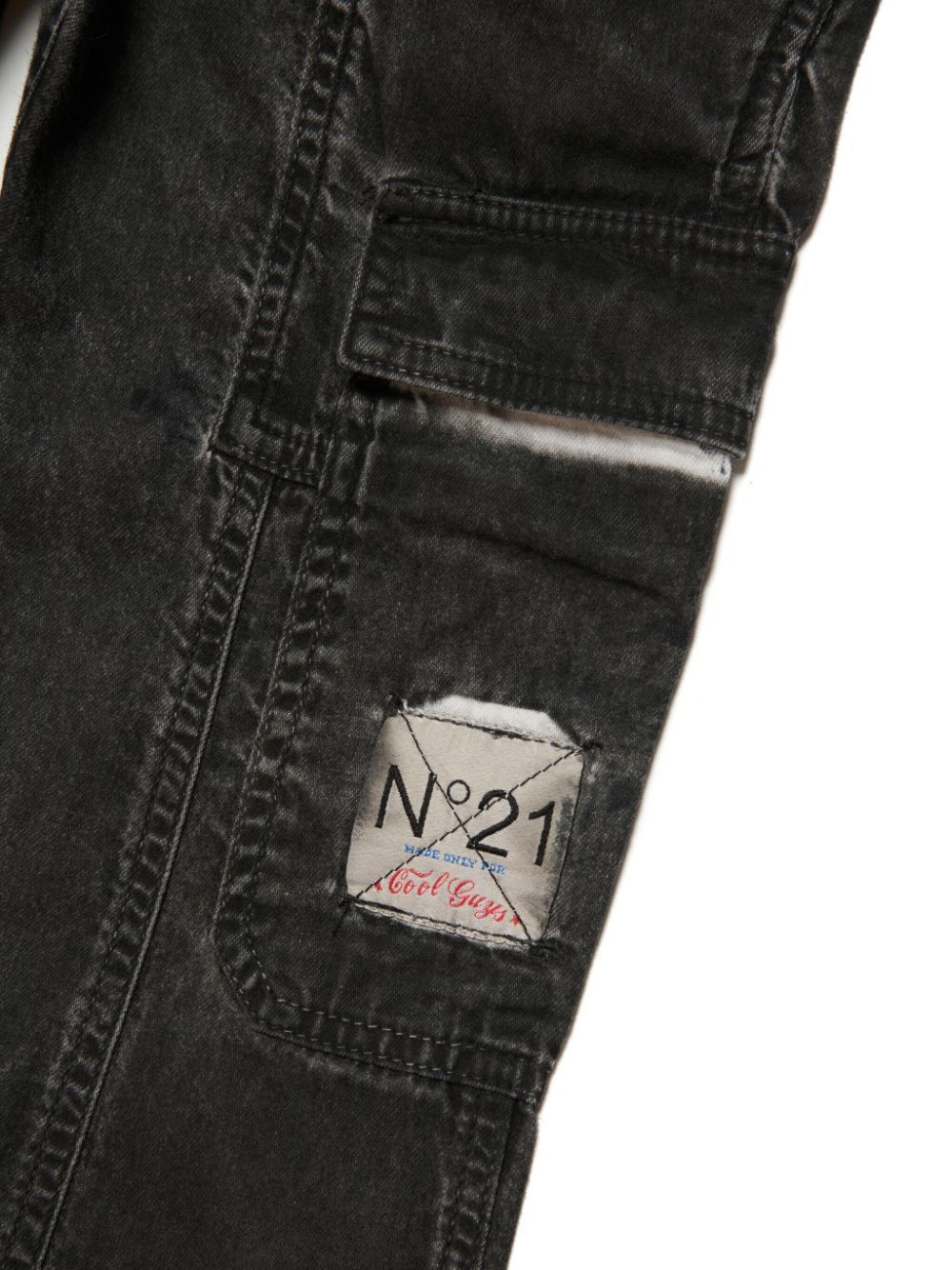 Shop N°21 Faded-effect Denim Cargo Trousers In Black