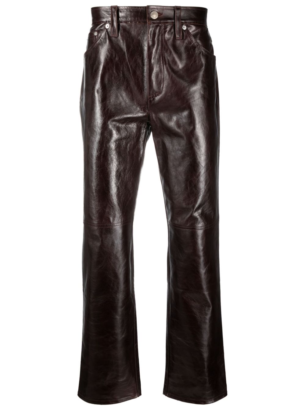 Séfr Eito Mid-rise Leather Trousers In Brown