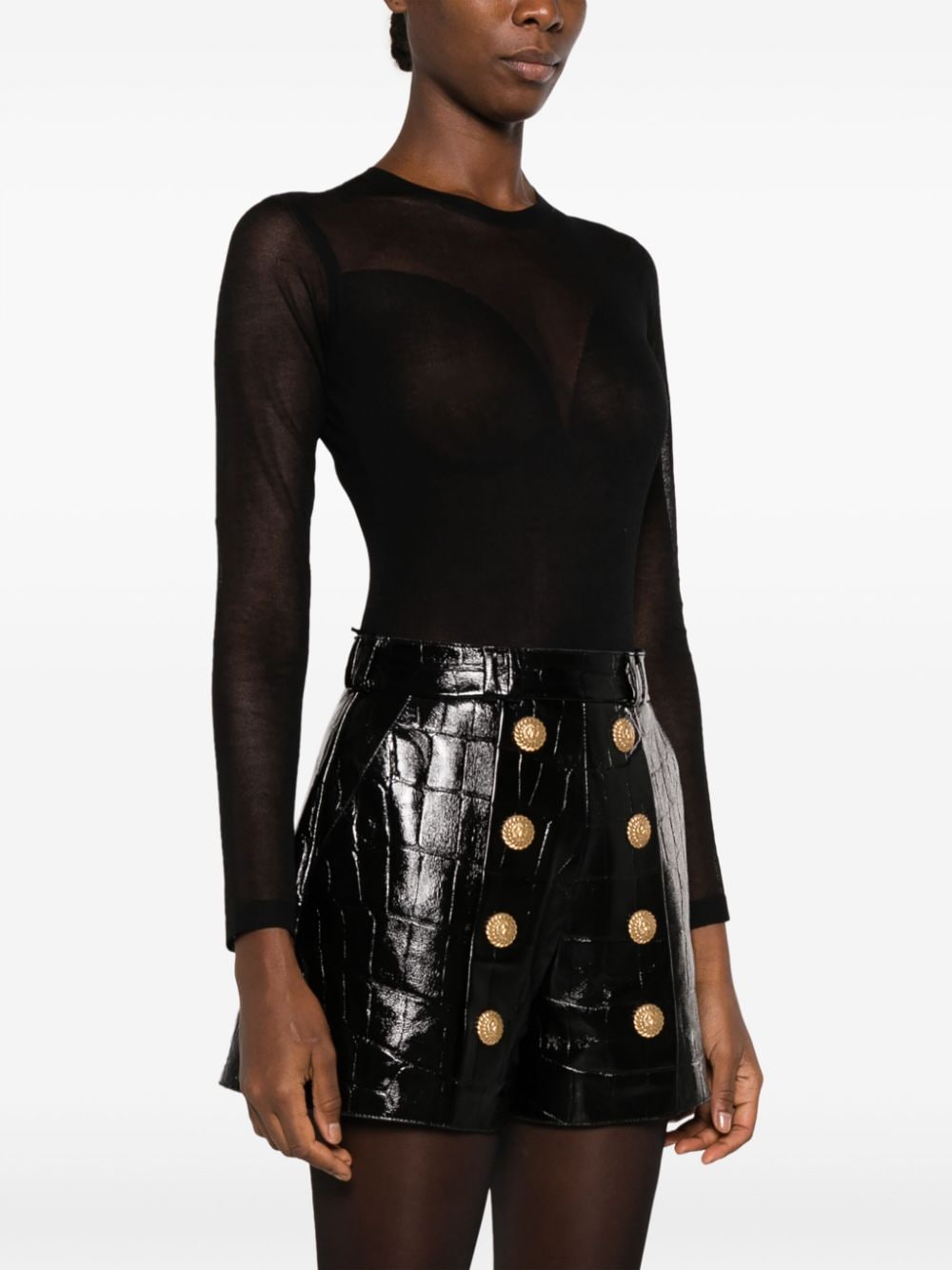 Shop Nina Ricci Long-sleeve Semi-sheer Body In Black