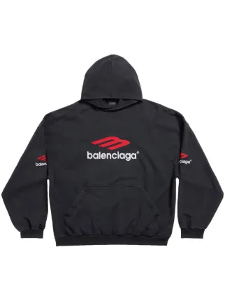 Balenciaga 3B Sports Icon Cotton Hoodie Black FARFETCH