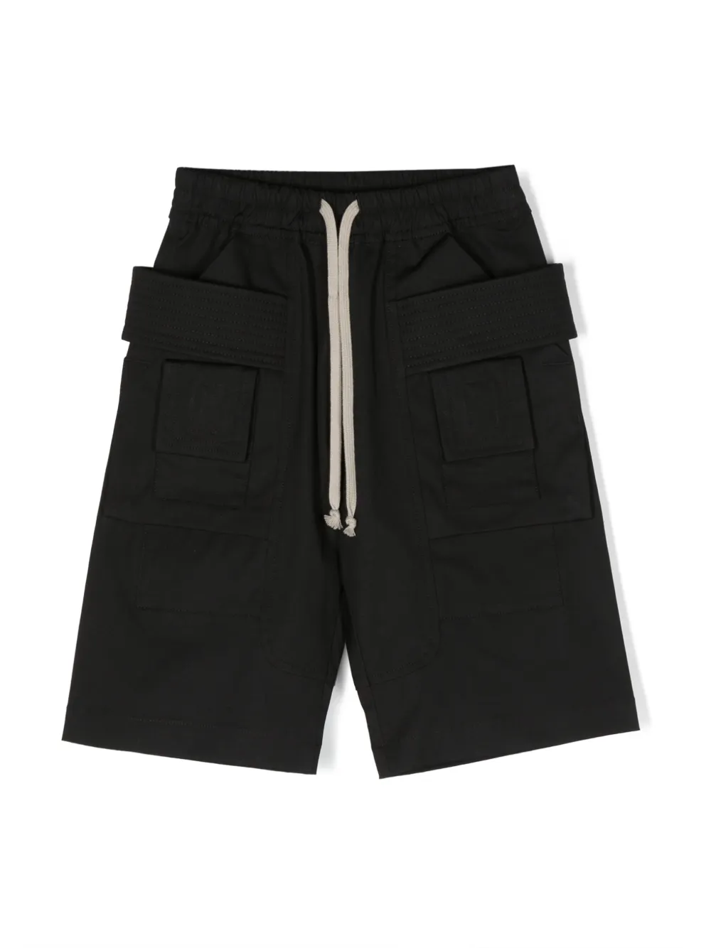 Rick Owens Kids' Drawstring Drop-crotch Cotton Shorts In Black