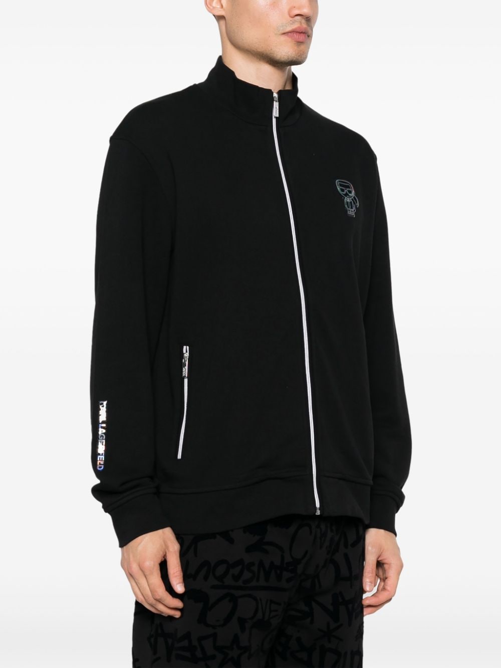 Shop Karl Lagerfeld Mini Ikonik Karl-patch Jersey Cardigan In Black