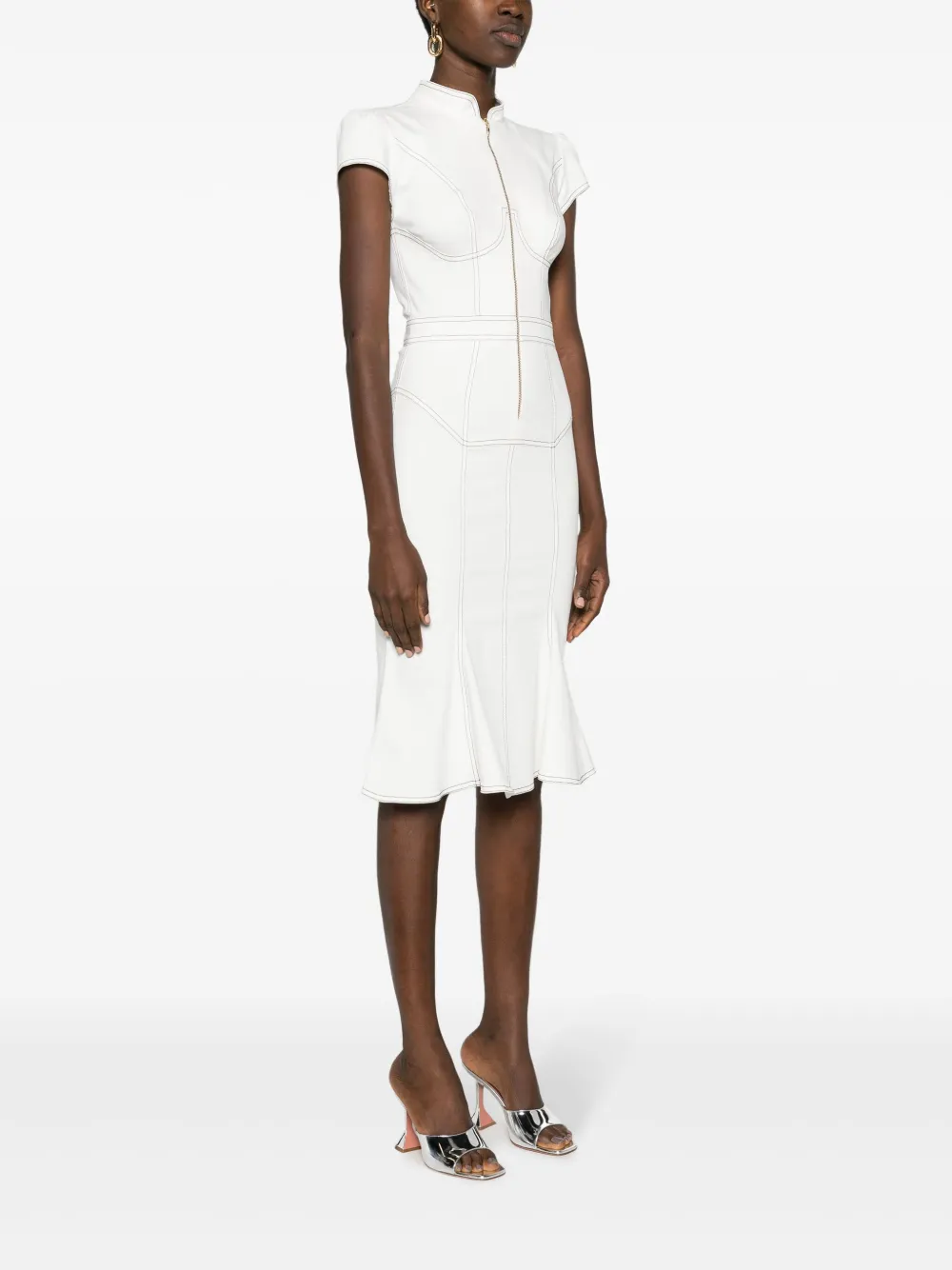 Murmur Underline Contrast-stitching Denim Dress In White