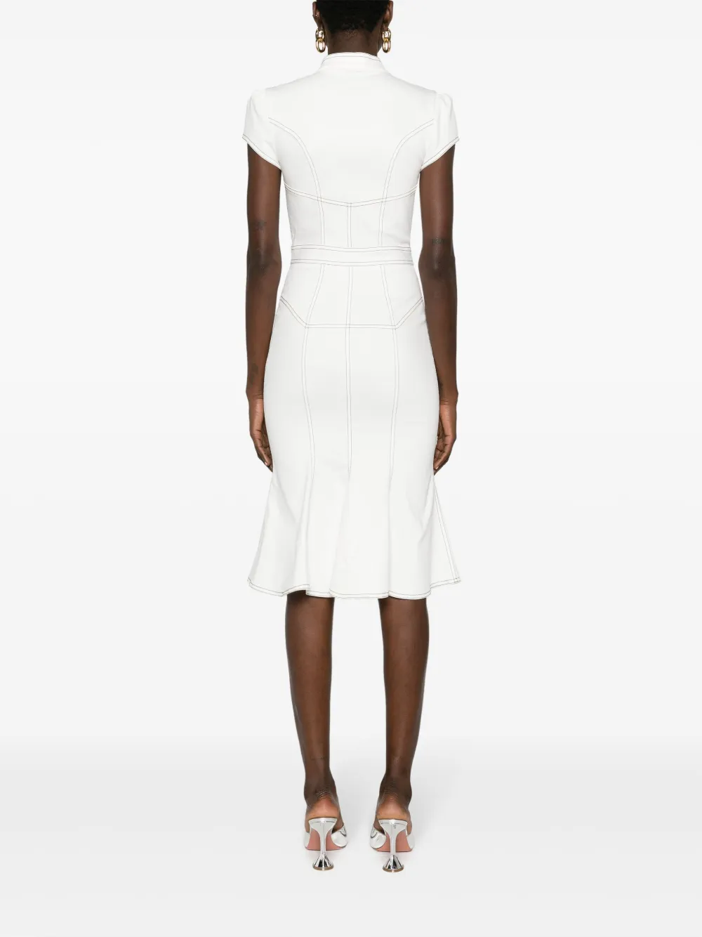Murmur Underline Contrast-stitching Denim Dress In White