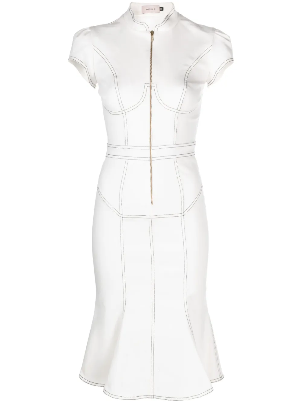 Murmur Underline Contrast-stitching Denim Dress In White