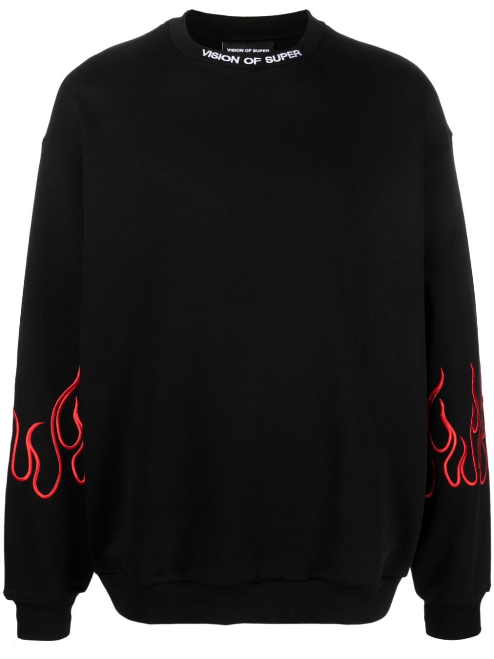 Shop Vision Of Super Flames-embroidered Cotton Sweatshirt In Black