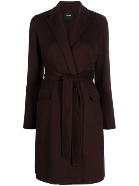 Theory wool blend belted midi coat