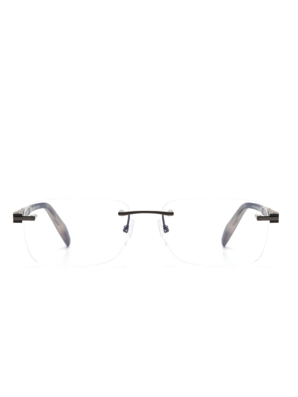 rimless rectangle-frame glasses