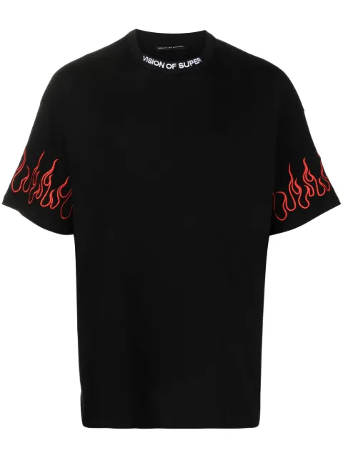 Vision Of Super flames-embroidered cotton T-shirt