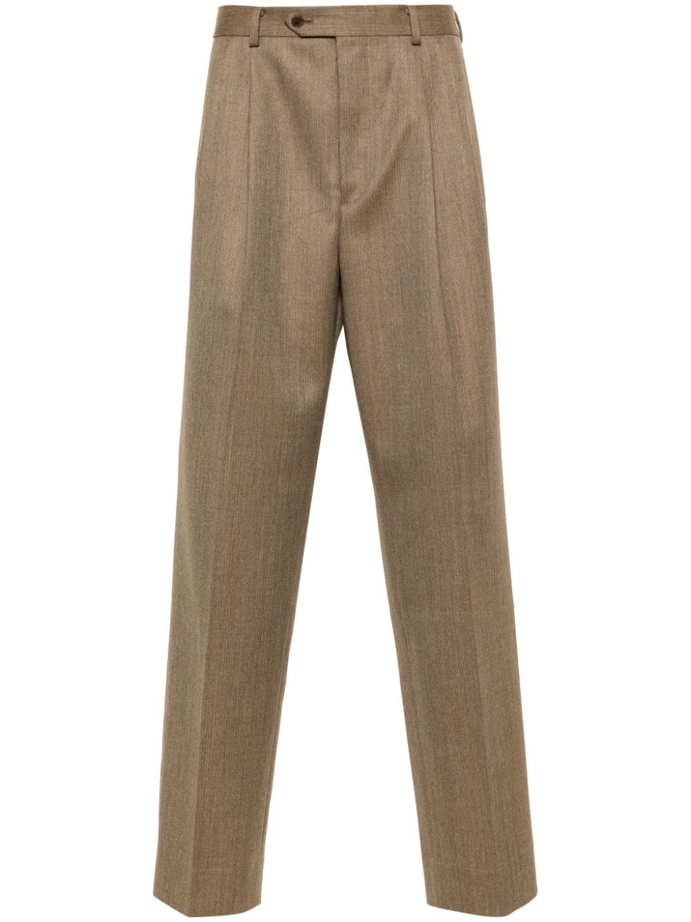 Auralee Dobby Pleated Wool Trousers In Brown