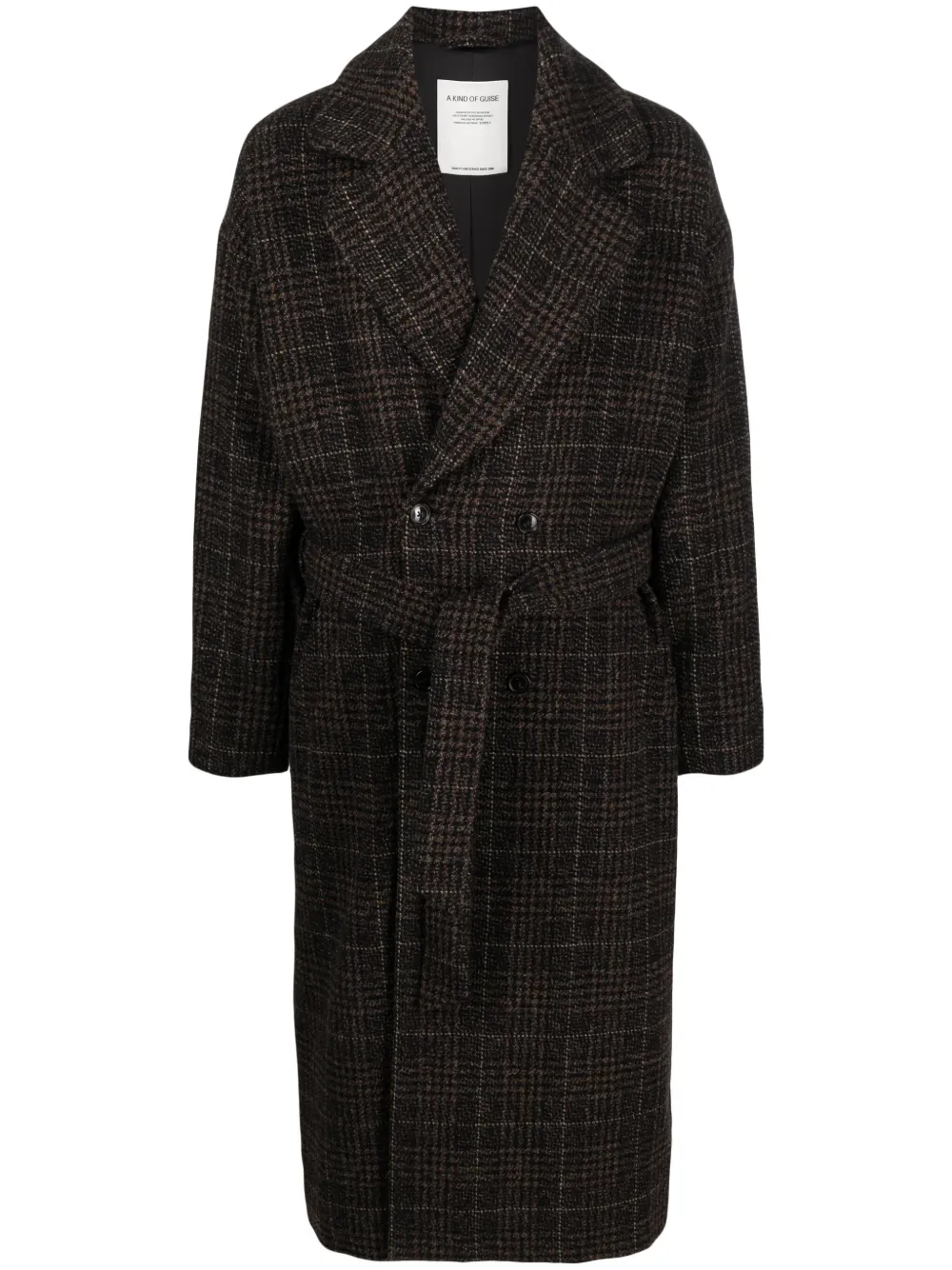 A Kind Of Guise Check-pattern Virgin-wool Double-breasted Coat In Black