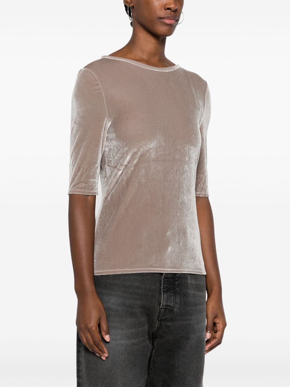 Shop Amomento Scoop-back Short-sleeve Top In Neutrals