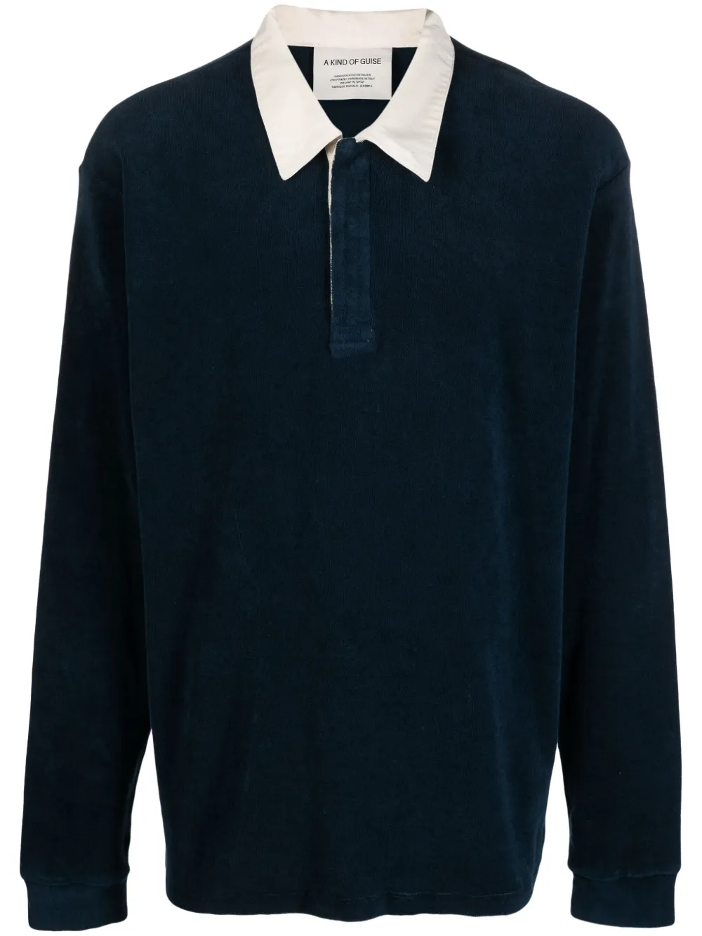 A Kind Of Guise Contrasting-collar Velvet Polo Shirt In Blue