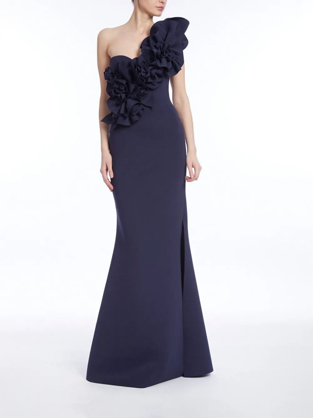 Badgley Mischka Rosette one-shoulder gown - Blauw