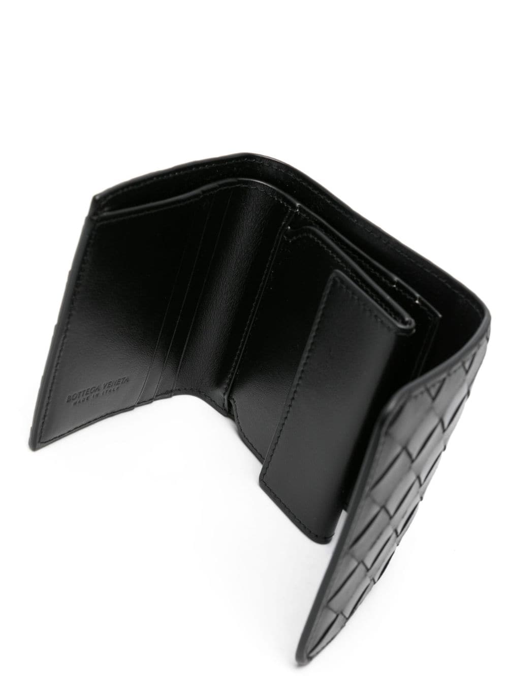 Shop Bottega Veneta Intrecciato Leather Tri-fold Wallet In Black