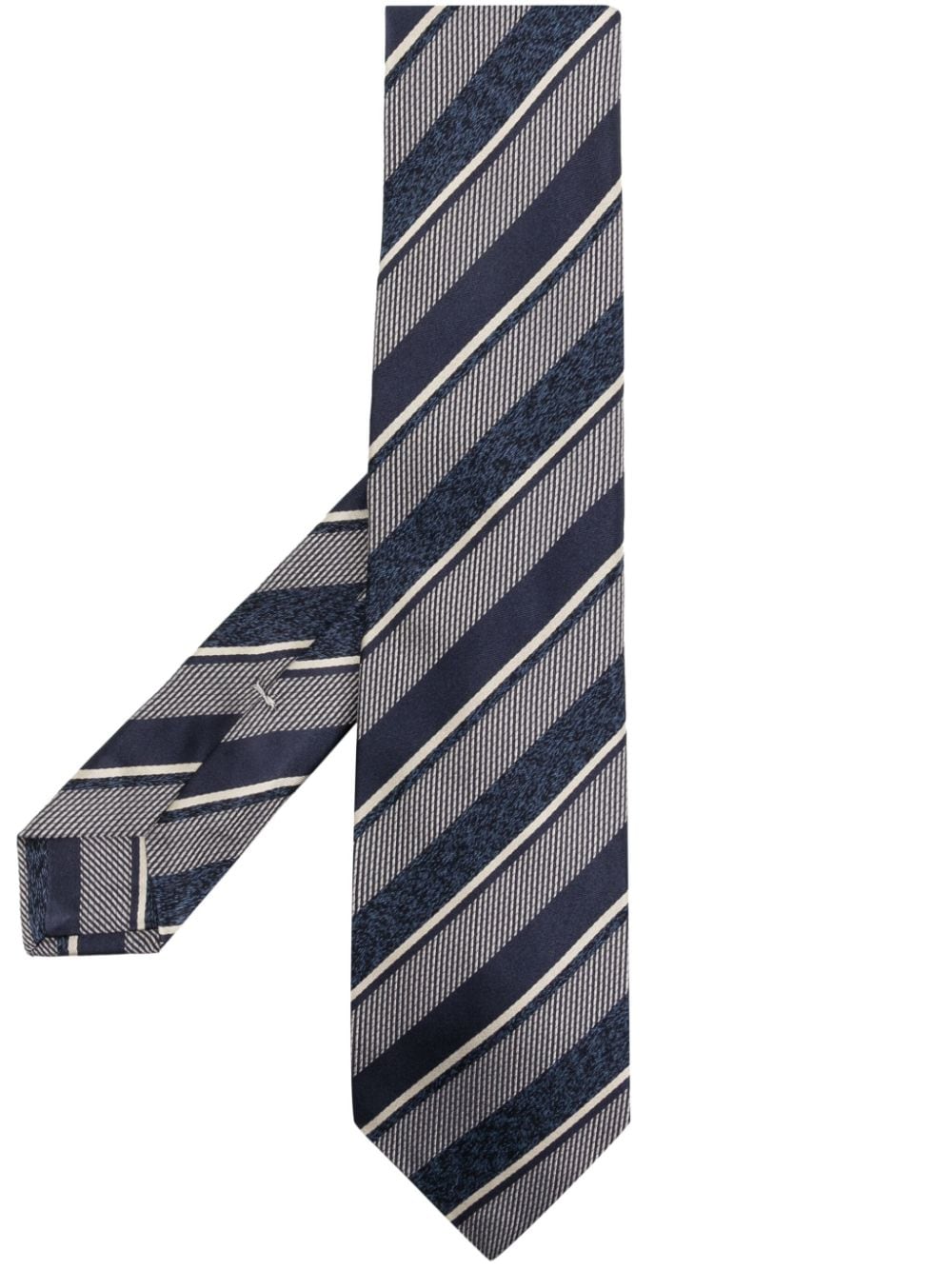 Shop Kiton Diagonal Stripe Silk Tie In Grey