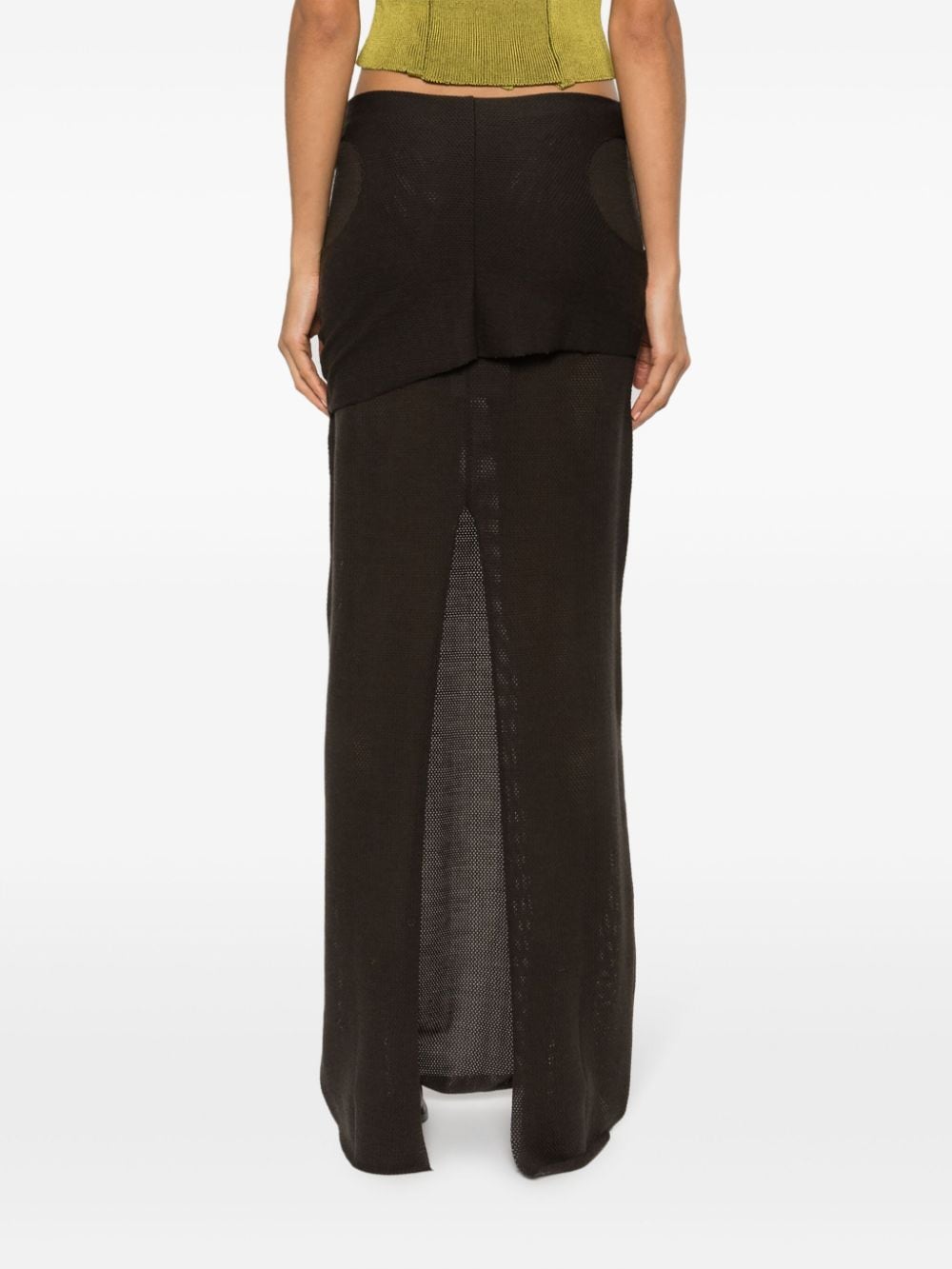 Shop Eckhaus Latta Eclipse Semi-sheer Stretch-wool Maxi Skirt In Brown