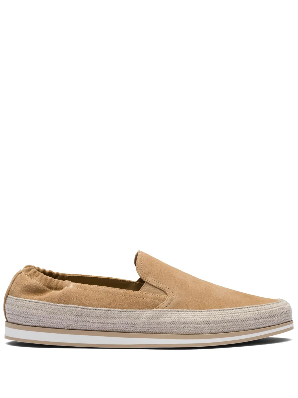 Prada Raffia-embellished Suede Loafers In Brown