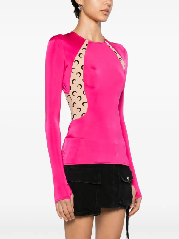 Marine Serre Regenerated Draped long-sleeve Top | Pink