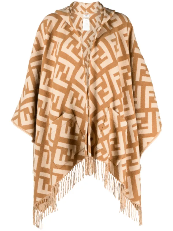 FENDI FF jacquard Cashmere Poncho Brown FARFETCH IE