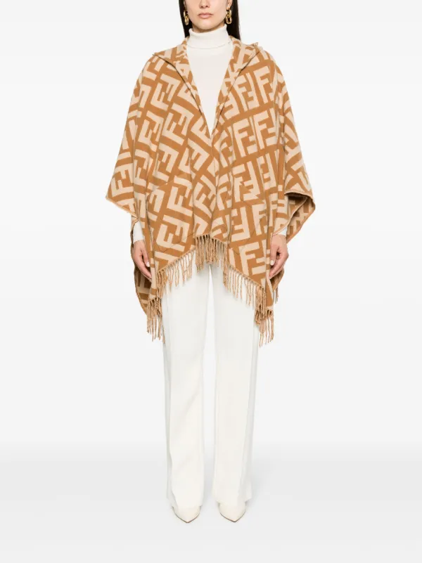 FENDI FF jacquard Cashmere Poncho Brown FARFETCH IE