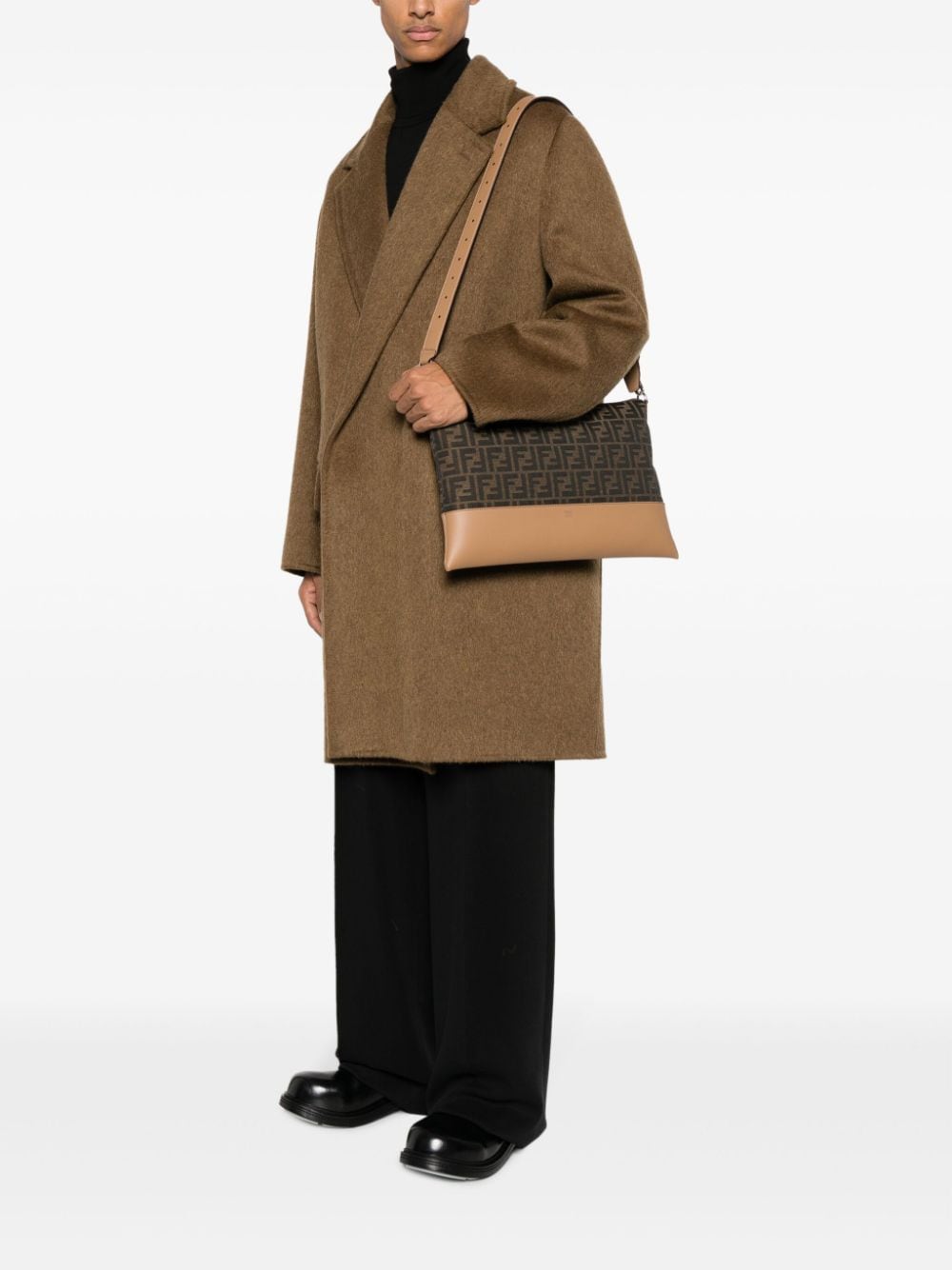 Shop Fendi Ff-jacquard Shoulder Bag In Brown