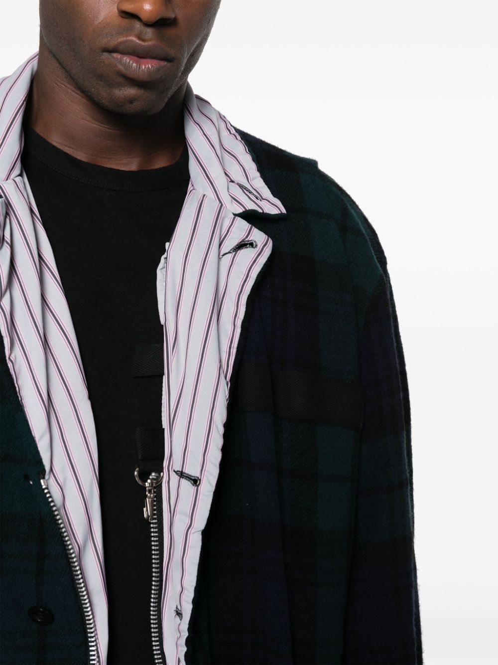 Shop Sacai Checked Reversible Wool Jacket In Green