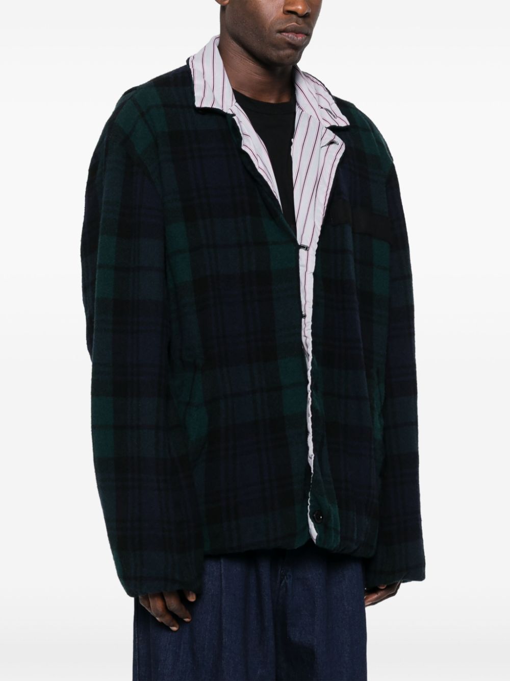 Shop Sacai Checked Reversible Wool Jacket In Green